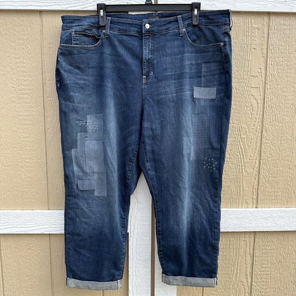 NYDJ Boyfriend Jeans LiftxTuck Embroidered Patches Cuffed Women’s Plus Size 24W - Picture 3 of 14